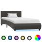 Preview: ARDEBO.de - Bettgestell mit LED Grau Kunstleder 90×200 cm
