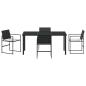 Preview: 5-teiliges Garten-Esszimmerset mit Kissen Schwarz Poly-Rattan