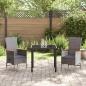Preview: 3-teiliges Garten-Esstischset mit Kissen aus grauem Poly-Rattan