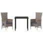 Preview: 3-teiliges Garten-Esstischset mit Kissen aus grauem Poly-Rattan