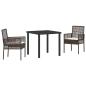 Preview: 3-teilige Garten Esstisch Set mit Kissen Braun Poly Rattan
