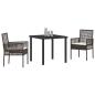 Preview: 3-teilige Garten Esstisch Set mit Kissen Braun Poly Rattan