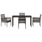 Preview: 5-teiliges Garten Essset mit Kissen Braun Poly Rattan