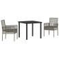Preview: 3-teiliges Garten Essset mit Kissen Grau Poly Rattan