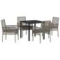 Preview: 5-teiliges Garten-Esszimmer-Set mit Kissen Grau Poly-Rattan