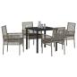 Preview: 5-teiliges Garten-Esszimmer-Set mit Kissen Grau Poly-Rattan