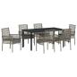Preview: 7-teiliges Garten Essset mit Kissen Grau Poly-Rattan