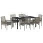 Preview: 7-teiliges Garten Essset mit Kissen Grau Poly-Rattan