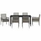 Preview: 7-teiliges Garten Essset mit Kissen Grau Poly-Rattan
