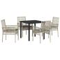 Preview: 5-teilige Garten Essgruppe mit Kissen Hellgrau Poly Rattan