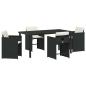 Preview: 5-teilige Garten-Dining-Set mit Kissen Schwarz Poly-Rattan