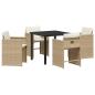 Preview: 5-teiliges Garten-Essstuhlset mit Kissen Beige Poly-Rattan