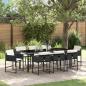 Preview: ARDEBO.de - 9-teiliges Garten-Essset mit Kissen - Schwarzes Poly-Rattan