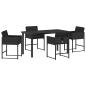 Preview: 5-teilige Garten-Essgruppe mit Kissen Schwarz Poly Rattan