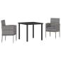 Preview: 3-teiliges Garten-Ess-Set mit Kissen Grau Poly Rattan