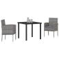 Preview: 3-teiliges Garten-Ess-Set mit Kissen Grau Poly Rattan