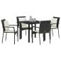 Preview: ARDEBO.de - 5-teiliges Garten-Dining-Set mit Kissen - Schwarzes Poly-Rattan