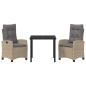 Preview: 3-teiliges Garten-Esszimmer-Set mit Kissen in Beige - Poly Rattan