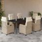Preview: ARDEBO.de - 7-tlg. Garten-Essgruppe mit Kissen Beige Poly Rattan
