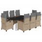 Preview: 9-tlg. Garten-Essgruppe mit Kissen Beigemischung Poly Rattan