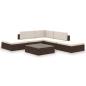 Preview: 6-tlg. Garten-Lounge-Set mit Auflagen Poly Rattan Braun