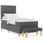 Preview: Boxspringbett mit Matratze & Bank Dunkelgrau 90x190 cm Stoff
