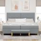 Preview: Boxspringbett mit Matratze und Bank hellgrau 200x200 cm Stoff