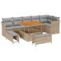 Preview: 9-teiliges Garten Sofa Set mit Kissen Beige Poly Rattan Akazie, 3-teiliges Garten Esszimmer Set mit Kissen Beige Poly Rattan Akazie