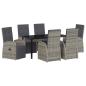 Preview: 7-teiliges Garten-Essgruppen-Set mit Kissen Grau Poly Rattan