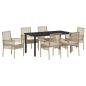 Preview: 7-teilige Garten Essgruppe mit Kissen Beige Poly Rattan