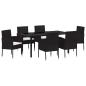 Preview: 7-teiliges Garten-Essgruppenset mit Kissen Schwarz Poly-Rattan