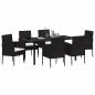 Preview: 7-teiliges Garten-Essgruppenset mit Kissen Schwarz Poly-Rattan