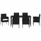 Preview: 7-teiliges Garten-Essgruppenset mit Kissen Schwarz Poly-Rattan
