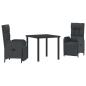 Preview: 3-teiliges Garten-Ess-Set mit Kissen Schwarz Poly-Rattan