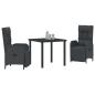 Preview: 3-teiliges Garten-Ess-Set mit Kissen Schwarz Poly-Rattan