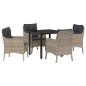Preview: 5-teiliges Garten-Ess-Set mit Kissen Hellgrau Poly-Rattan