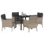 Preview: 5-teiliges Garten-Ess-Set mit Kissen Hellgrau Poly-Rattan