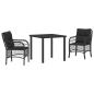 Preview: 3-teiliges Garten-Ess-Set mit Kissen Schwarz Poly-Rattan