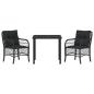 Preview: 3-teiliges Garten-Ess-Set mit Kissen Schwarz Poly-Rattan