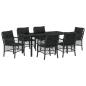 Preview: 7-teiliges Garten-Ess-Set mit Kissen Schwarz Poly-Rattan