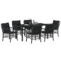 Preview: 7-teiliges Garten-Ess-Set mit Kissen Schwarz Poly-Rattan