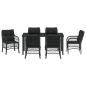 Preview: 7-teiliges Garten-Ess-Set mit Kissen Schwarz Poly-Rattan