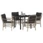 Preview: 5-teiliges Garten-Ess-Set mit Kissen Hellgrau Poly-Rattan