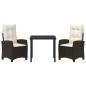 Preview: 3-teiliges Garten-Esstischset mit Kissen Braun Poly Rattan