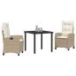Preview: 3-teiliges Garten-Ess-Set mit Kissen, beiger Poly-Rattan