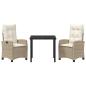 Preview: 3-teiliges Garten-Ess-Set mit Kissen, beiger Poly-Rattan