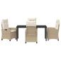 Preview: 5-teiliges Garten-Dining-Set mit Kissen Beige Poly-Rattan