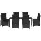 Preview: 7-teiliges Garten-Dining-Set mit Kissen Schwarz Poly Rattan