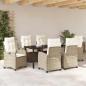 Preview: 7-teiliges Garten-Esszimmer-Set mit Kissen Beiges Poly-Rattan