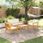 Preview: 4-teiliges Bistro-Set mit Kissen aus Akazienholz